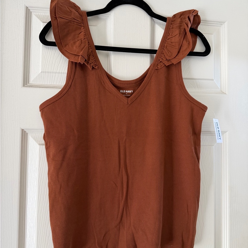 Old Navy Rust Brown Ruffle Shoulder Tank Top